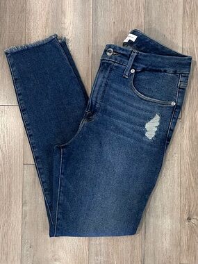Good American Dark Blue Skinny Jeans with Frayed Hem